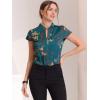 imageAllegra K Satin Work Blouses for Womens Floral Vintage Cap Sleeve Business Casual BlouseNavy Blue