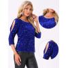 imageAllegra K Sparkle Sequin Velvet Tops for Womens Cut Out Half Sleeve Party Club Holiday BlouseDark Blue