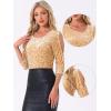 imageAllegra K Sparkle Sequin Velvet Tops for Womens Cut Out Half Sleeve Party Club Holiday BlouseGold