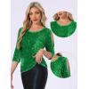 imageAllegra K Sparkle Sequin Velvet Tops for Womens Cut Out Half Sleeve Party Club Holiday BlouseGreen