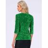imageAllegra K Sparkle Sequin Velvet Tops for Womens Cut Out Half Sleeve Party Club Holiday BlouseGreen