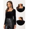 imageAllegra K Velvet Top for Womens Square Neck Long Sleeves Solid Casual TShirt BlouseBlack