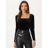 imageAllegra K Velvet Top for Womens Square Neck Long Sleeves Solid Casual TShirt BlouseBlack
