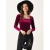 imageAllegra K Velvet Top for Womens Square Neck Long Sleeves Solid Casual TShirt BlouseBurgundy
