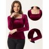 imageAllegra K Velvet Top for Womens Square Neck Long Sleeves Solid Casual TShirt BlouseBurgundy