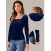 imageAllegra K Velvet Top for Womens Square Neck Long Sleeves Solid Casual TShirt BlouseDark Blue