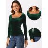 imageAllegra K Velvet Top for Womens Square Neck Long Sleeves Solid Casual TShirt BlouseDark Green