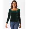 imageAllegra K Velvet Top for Womens Square Neck Long Sleeves Solid Casual TShirt BlouseDark Green
