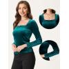 imageAllegra K Velvet Top for Womens Square Neck Long Sleeves Solid Casual TShirt BlouseGreen
