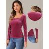 imageAllegra K Velvet Top for Womens Square Neck Long Sleeves Solid Casual TShirt BlouseHot Pink