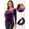imageAllegra K Velvet Top for Womens Square Neck Long Sleeves Solid Casual TShirt BlousePurple