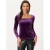 imageAllegra K Velvet Top for Womens Square Neck Long Sleeves Solid Casual TShirt BlousePurple