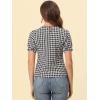 imageAllegra K Vintage Gingham Top for Womens Puff Short Sleeve Crew Neck Casual Check ShirtBlack