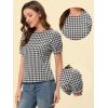 imageAllegra K Vintage Gingham Top for Womens Puff Short Sleeve Crew Neck Casual Check ShirtBlack