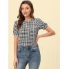 imageAllegra K Vintage Gingham Top for Womens Puff Short Sleeve Crew Neck Casual Check ShirtBlack