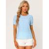 imageAllegra K Vintage Gingham Top for Womens Puff Short Sleeve Crew Neck Casual Check ShirtLight Blue