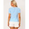 imageAllegra K Vintage Gingham Top for Womens Puff Short Sleeve Crew Neck Casual Check ShirtLight Blue