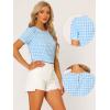 imageAllegra K Vintage Gingham Top for Womens Puff Short Sleeve Crew Neck Casual Check ShirtLight Blue