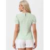 imageAllegra K Vintage Gingham Top for Womens Puff Short Sleeve Crew Neck Casual Check ShirtLight Green