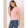imageAllegra K Vintage Gingham Top for Womens Puff Short Sleeve Crew Neck Casual Check ShirtWatermelon Pink