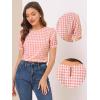 imageAllegra K Vintage Gingham Top for Womens Puff Short Sleeve Crew Neck Casual Check ShirtWatermelon Pink