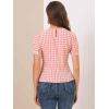 imageAllegra K Vintage Gingham Top for Womens Puff Short Sleeve Crew Neck Casual Check ShirtWatermelon Pink