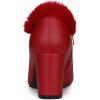 imageAllegra K Womens Block Heels Pointed Toe Faux Fur Red Ankle Booties 7 M US