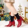 imageAllegra K Womens Block Heels Pointed Toe Faux Fur Red Ankle Booties 7 M US