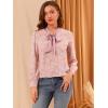 imageAllegra K Womens Bow Tie Long Sleeve Office Ladies Tops Floral Chiffon BlousePink