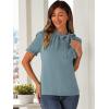 imageAllegra K Womens Bow Tie Neck Tops Elegant Office Short Sleeve BlouseGray Blue