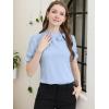 imageAllegra K Womens Bow Tie Neck Tops Elegant Office Short Sleeve BlouseLight Blue