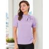 imageAllegra K Womens Bow Tie Neck Tops Elegant Office Short Sleeve BlousePurple