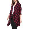 imageAllegra K Womens Christmas Buffalo Plaid Asymmetric Kimono Open Front CardiganRed