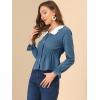 imageAllegra K Womens Contrast Ruffle Peter Pan Collar Smocked Waist Blouse