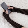 imageAllegra K Womens Fingerless Gloves Printed Elbow Length Knitted Arm WarmersBlack Coffee