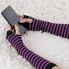 imageAllegra K Womens Fingerless Gloves Printed Elbow Length Knitted Arm WarmersBlack Darkviolet