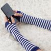 imageAllegra K Womens Fingerless Gloves Printed Elbow Length Knitted Arm WarmersBlue White