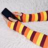 imageAllegra K Womens Fingerless Gloves Printed Elbow Length Knitted Arm WarmersBrown Orange Yellow