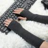 imageAllegra K Womens Fingerless Gloves Printed Elbow Length Knitted Arm WarmersDark Gray