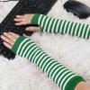 imageAllegra K Womens Fingerless Gloves Printed Elbow Length Knitted Arm WarmersGreen White