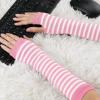 imageAllegra K Womens Fingerless Gloves Printed Elbow Length Knitted Arm WarmersPink White