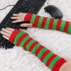 imageAllegra K Womens Fingerless Gloves Printed Elbow Length Knitted Arm WarmersRed Green Wide Stripes
