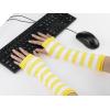imageAllegra K Womens Fingerless Gloves Printed Elbow Length Knitted Arm WarmersYellow White Wide Stripes