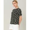 imageAllegra K Womens Floral Blouse Crew Neck Valentines Day Casual Shirred Short Sleeve TopBlack