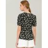 imageAllegra K Womens Floral Blouse Crew Neck Valentines Day Casual Shirred Short Sleeve TopBlack