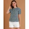imageAllegra K Womens Floral Blouse Crew Neck Valentines Day Casual Shirred Short Sleeve TopBlue