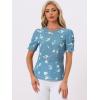 imageAllegra K Womens Floral Blouse Crew Neck Valentines Day Casual Shirred Short Sleeve TopBlue Floral