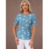 imageAllegra K Womens Floral Blouse Crew Neck Valentines Day Casual Shirred Short Sleeve TopBlue Floral