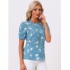 imageAllegra K Womens Floral Blouse Crew Neck Valentines Day Casual Shirred Short Sleeve TopBlue Floral