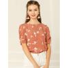 imageAllegra K Womens Floral Blouse Crew Neck Valentines Day Casual Shirred Short Sleeve TopCoral